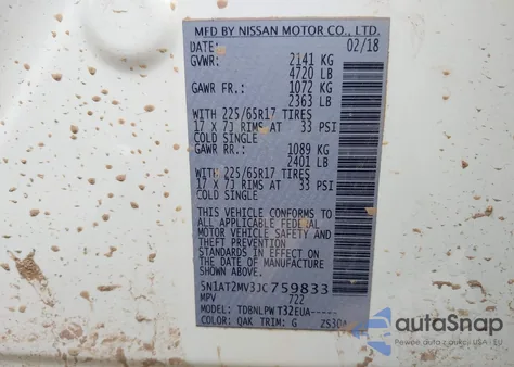 2018 Nissan Rogue S z USA, uszkodzony, nr VIN 5N1AT2MV3JC759833